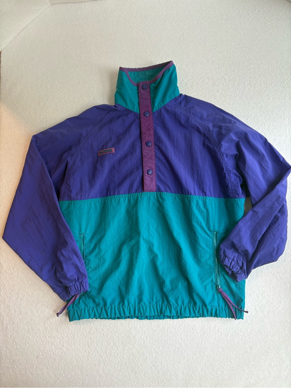 80s Columbia Colorblock Pullover Jacket in Teal and Purple